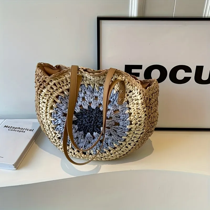 Straw Beach Tote Bag Handwoven - Tote Bag Beach ulasan dan harga
