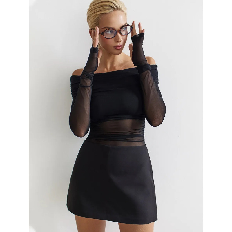 Women  Mesh Off Shoulder Top S - Blouse Off Shoulder ulasan dan harga