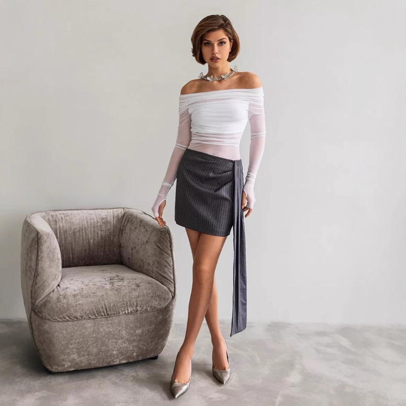 Women  Mesh Off Shoulder Top S - Blouse Off Shoulder ulasan dan harga