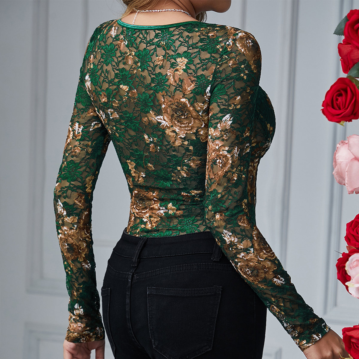Sexy Lace Bodysuit Women Squar - Romper Floral Print ulasan dan harga