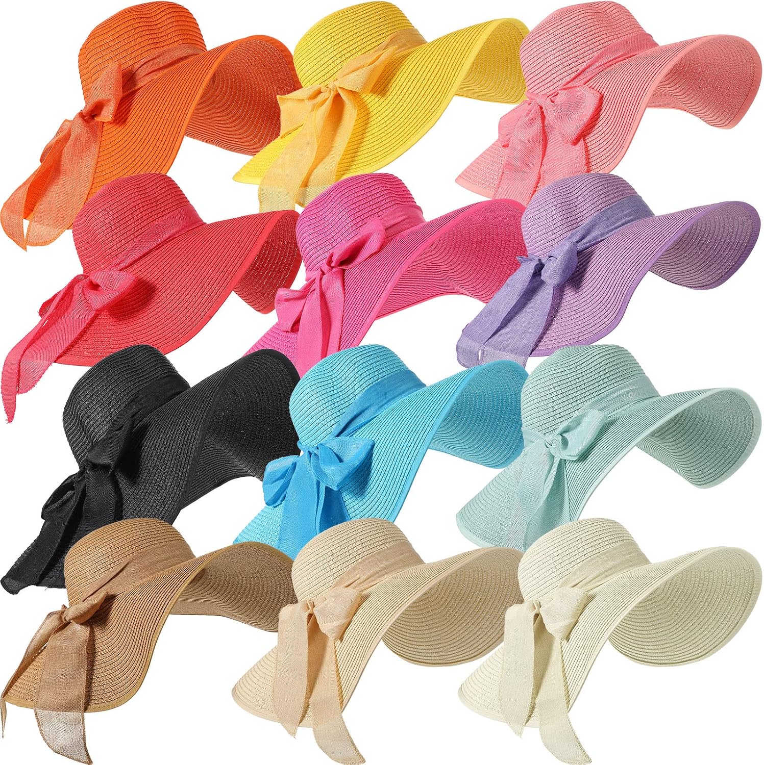12 PCS Women's Wide Brim Straw - Hat Floppy Wide ulasan dan harga