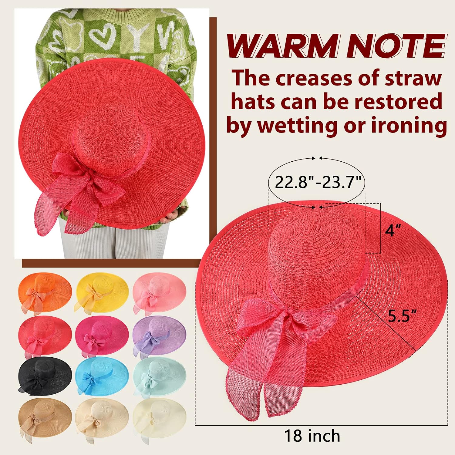 12 PCS Women's Wide Brim Straw - Hat Floppy Wide ulasan dan harga