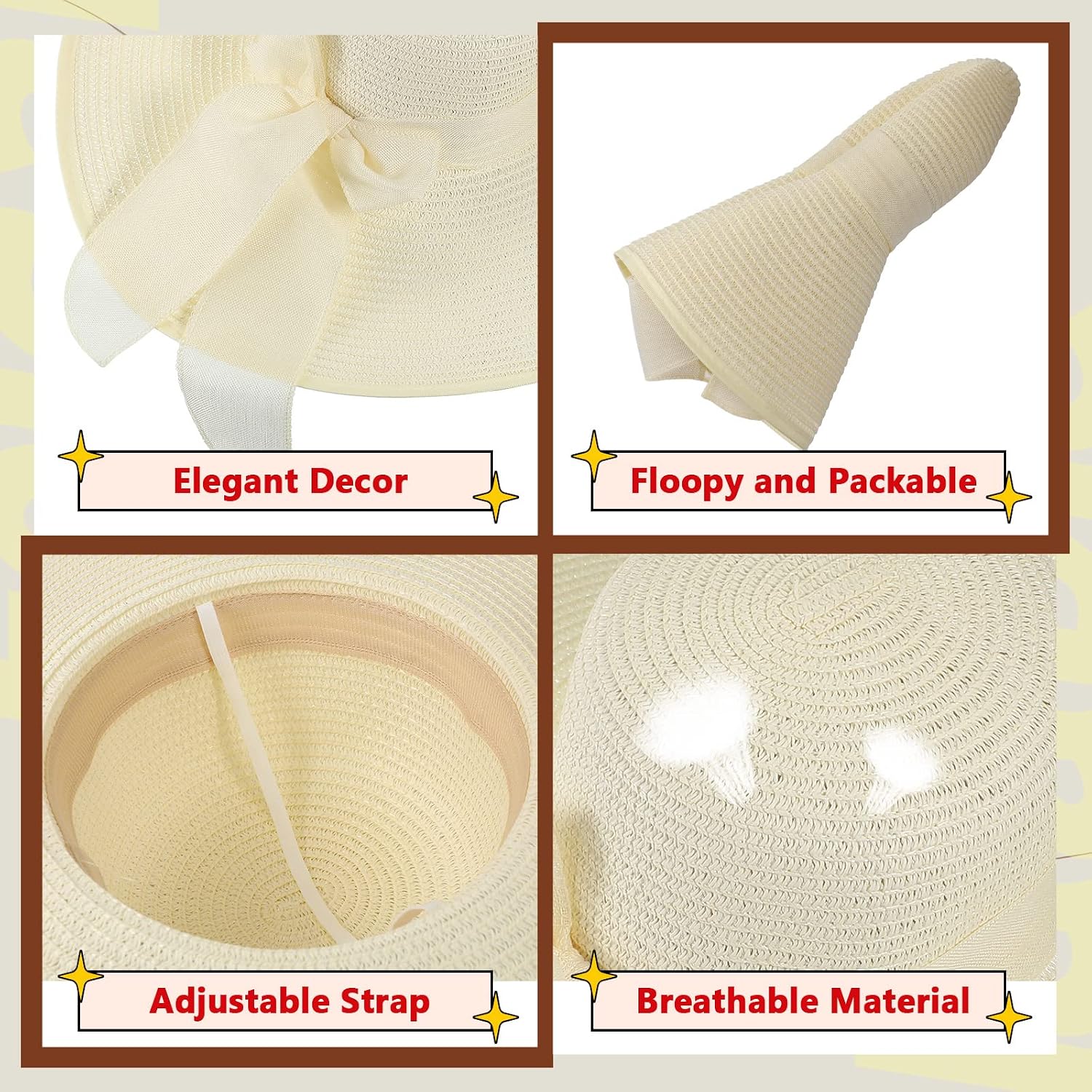 12 PCS Women's Wide Brim Straw - Hat Floppy Wide ulasan dan harga