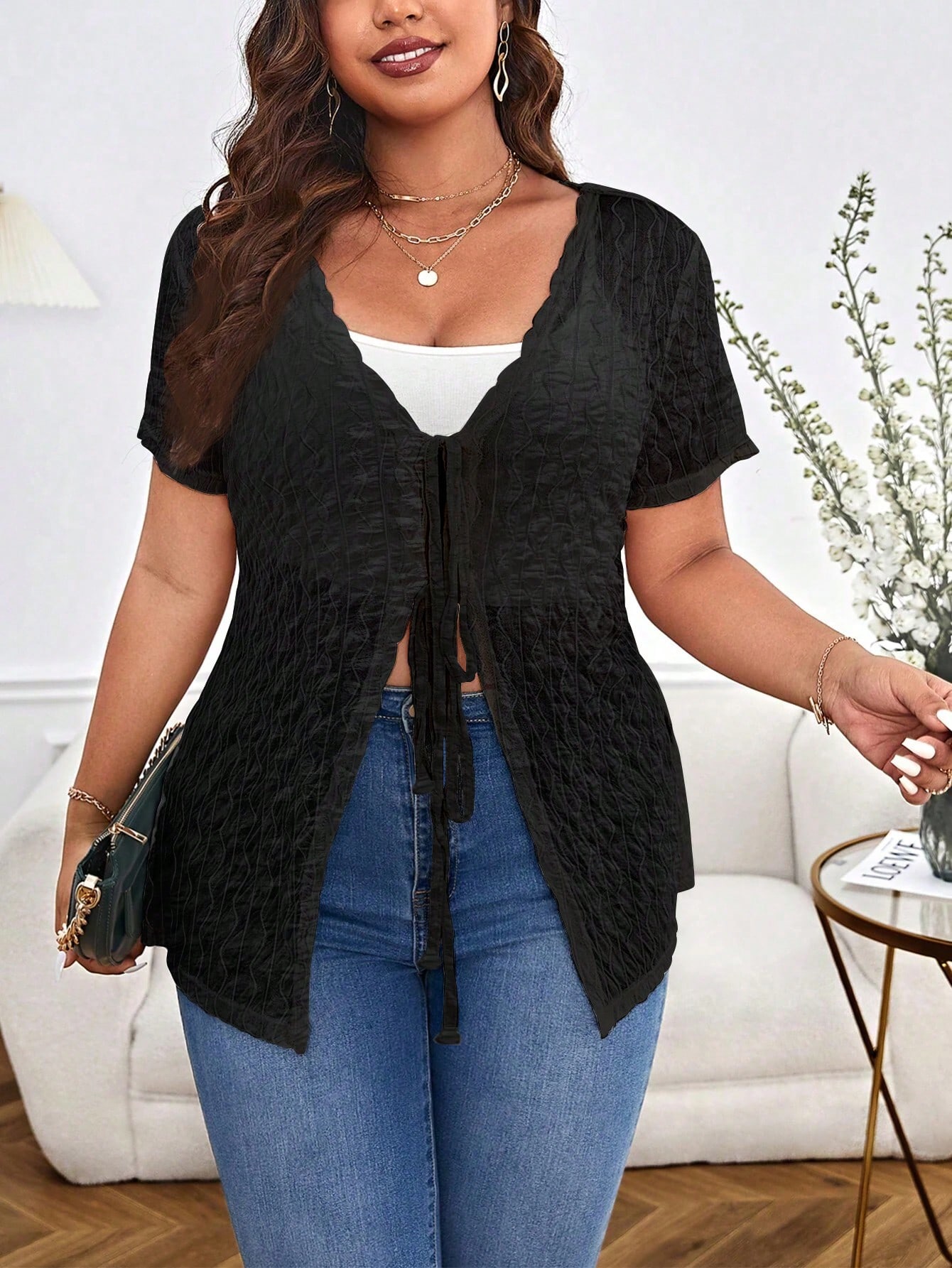 Spring Summer Plus Size Women  - Kimono Sheer Floral ulasan dan harga