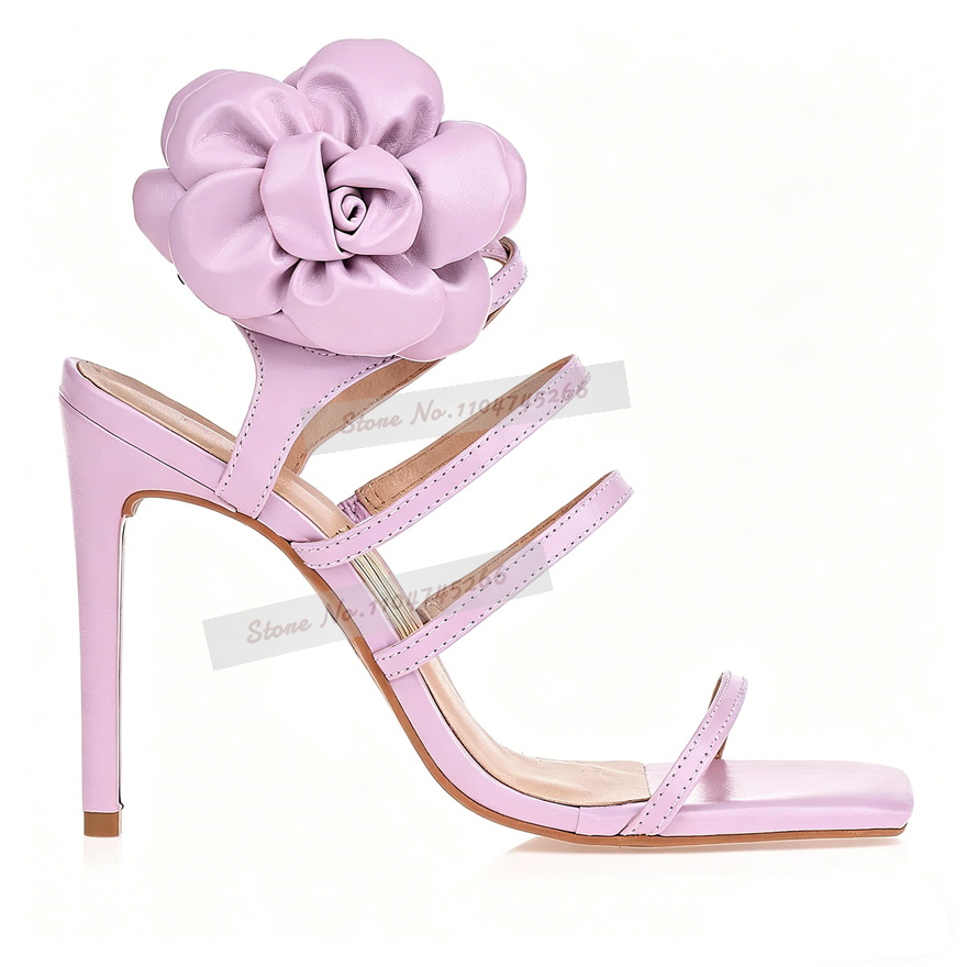 Pink Matte Big Flower Embellis - Sandal Strappy Heeled ulasan dan harga