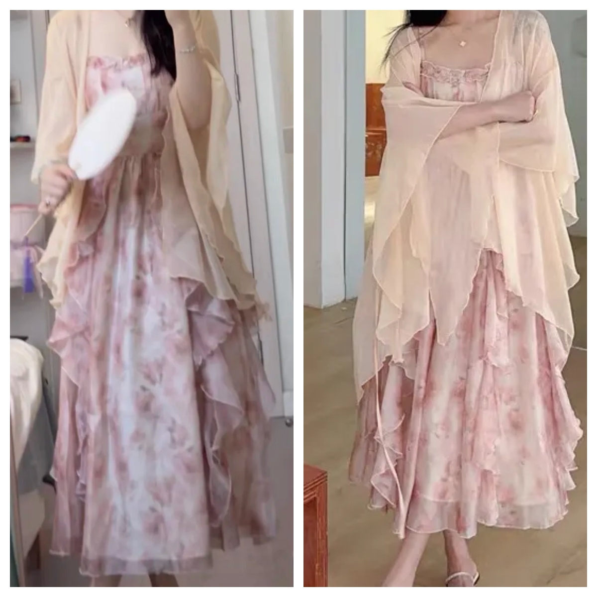 Women Watercolor Peach Floral  - Kimono Sheer Floral ulasan dan harga