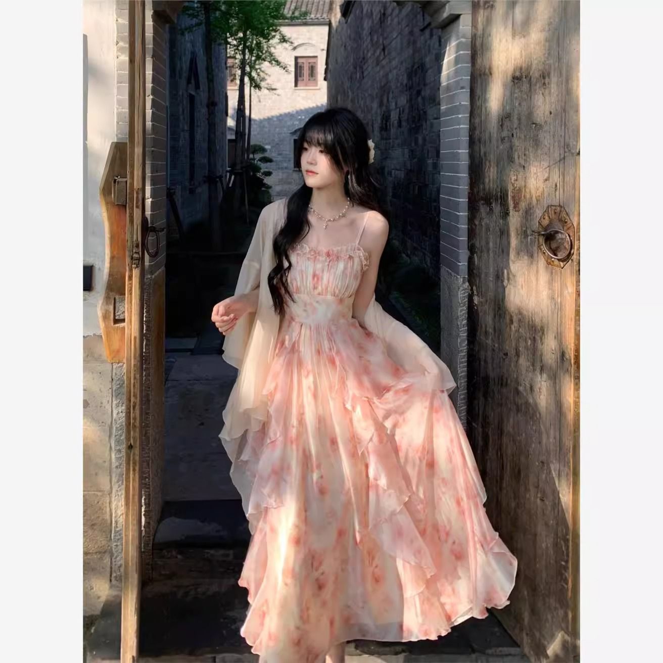 Women Watercolor Peach Floral  - Kimono Sheer Floral ulasan dan harga