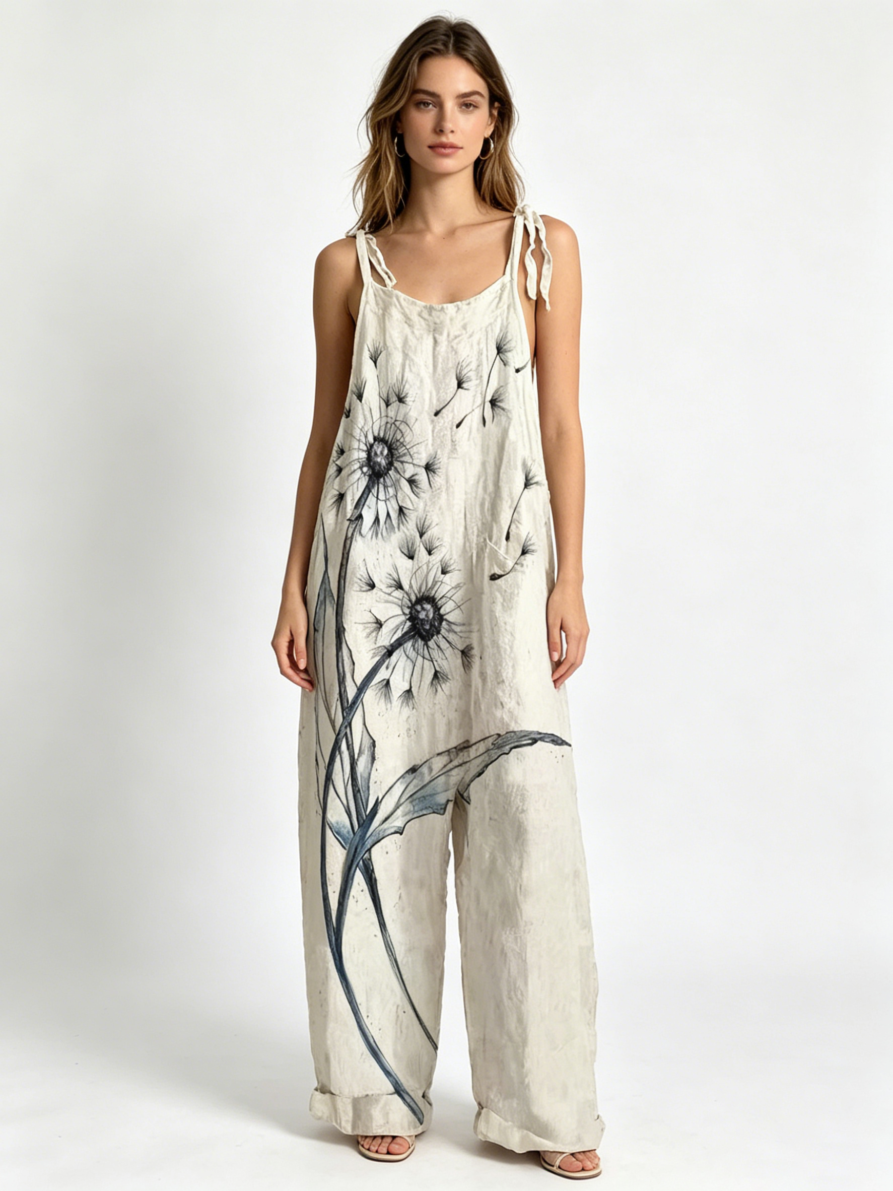 Oversized Baggy Watercolor Flo - Jumpsuit Linen Relaxed ulasan dan harga