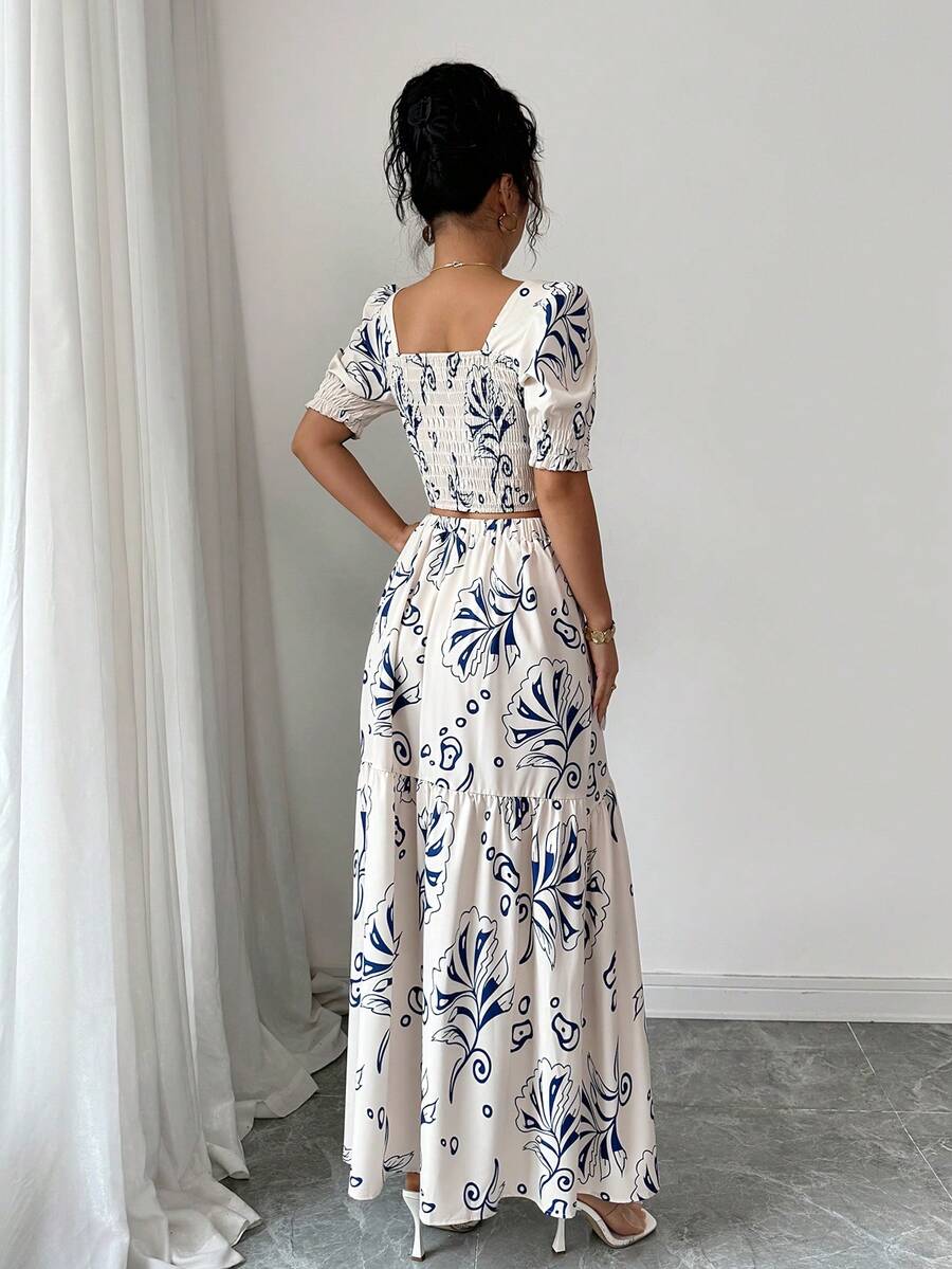 Floral Print Women 2Pcs Outfit - Romper Floral Print ulasan dan harga