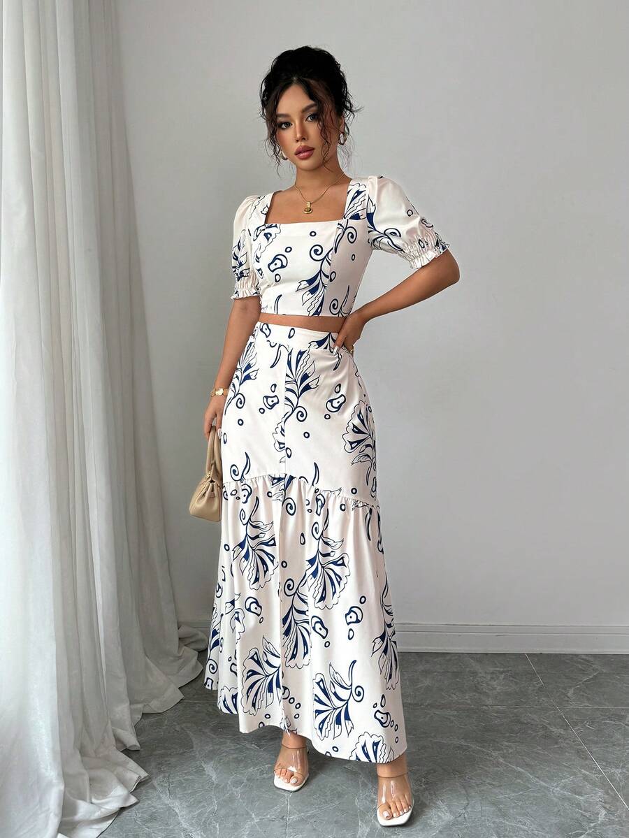 Floral Print Women 2Pcs Outfit - Romper Floral Print ulasan dan harga
