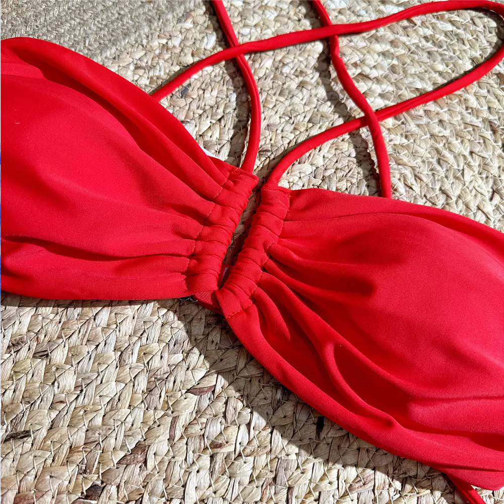 Sexy Red 3D Flower Swimwear Ha - Swimsuit Bikini Ruched ulasan dan harga