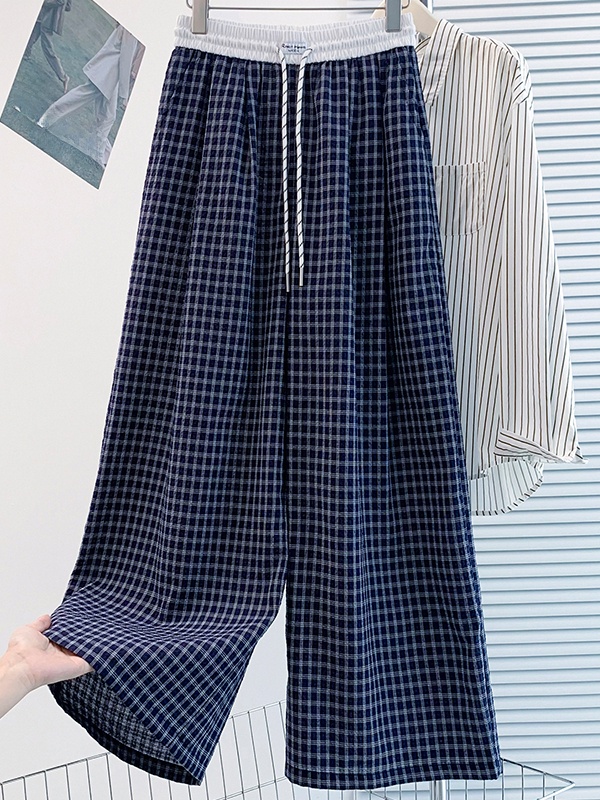 Retro Korean Plaid Elastic Wai - Linen Pant Wide ulasan dan harga