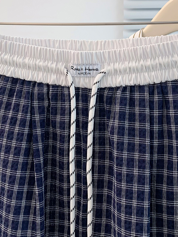 Retro Korean Plaid Elastic Wai - Linen Pant Wide ulasan dan harga