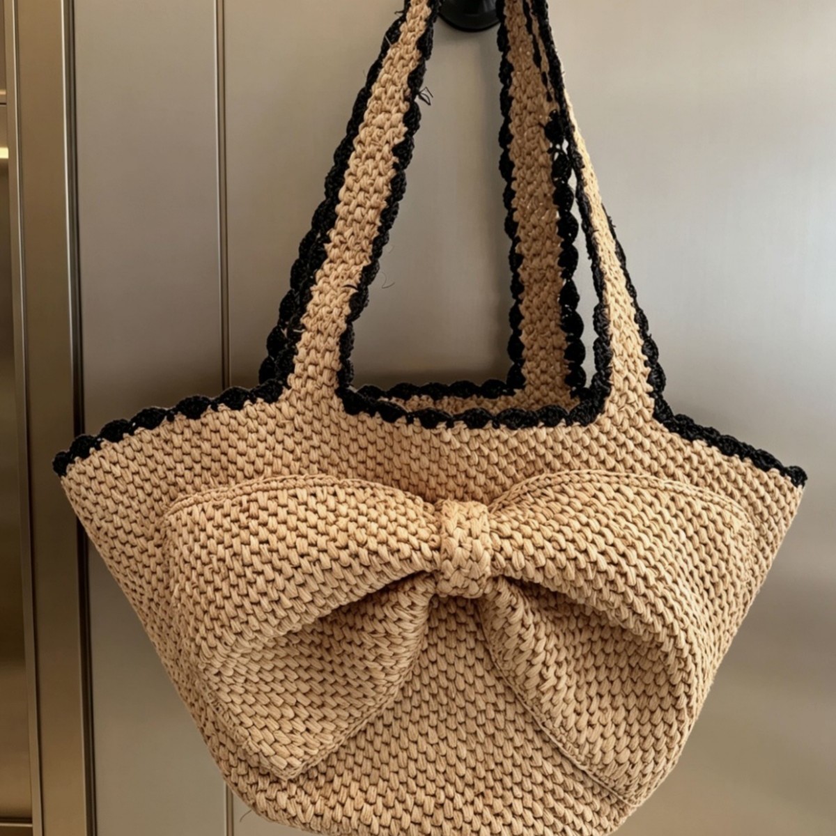 NEW raffia bow crochet handwov - Crochet Bag Raffia ulasan dan harga