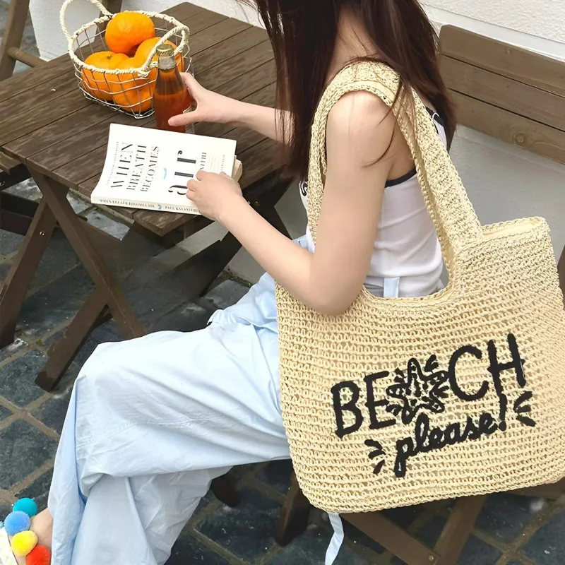 Women's handwoven straw tote b - Tote Bag Beach ulasan dan harga