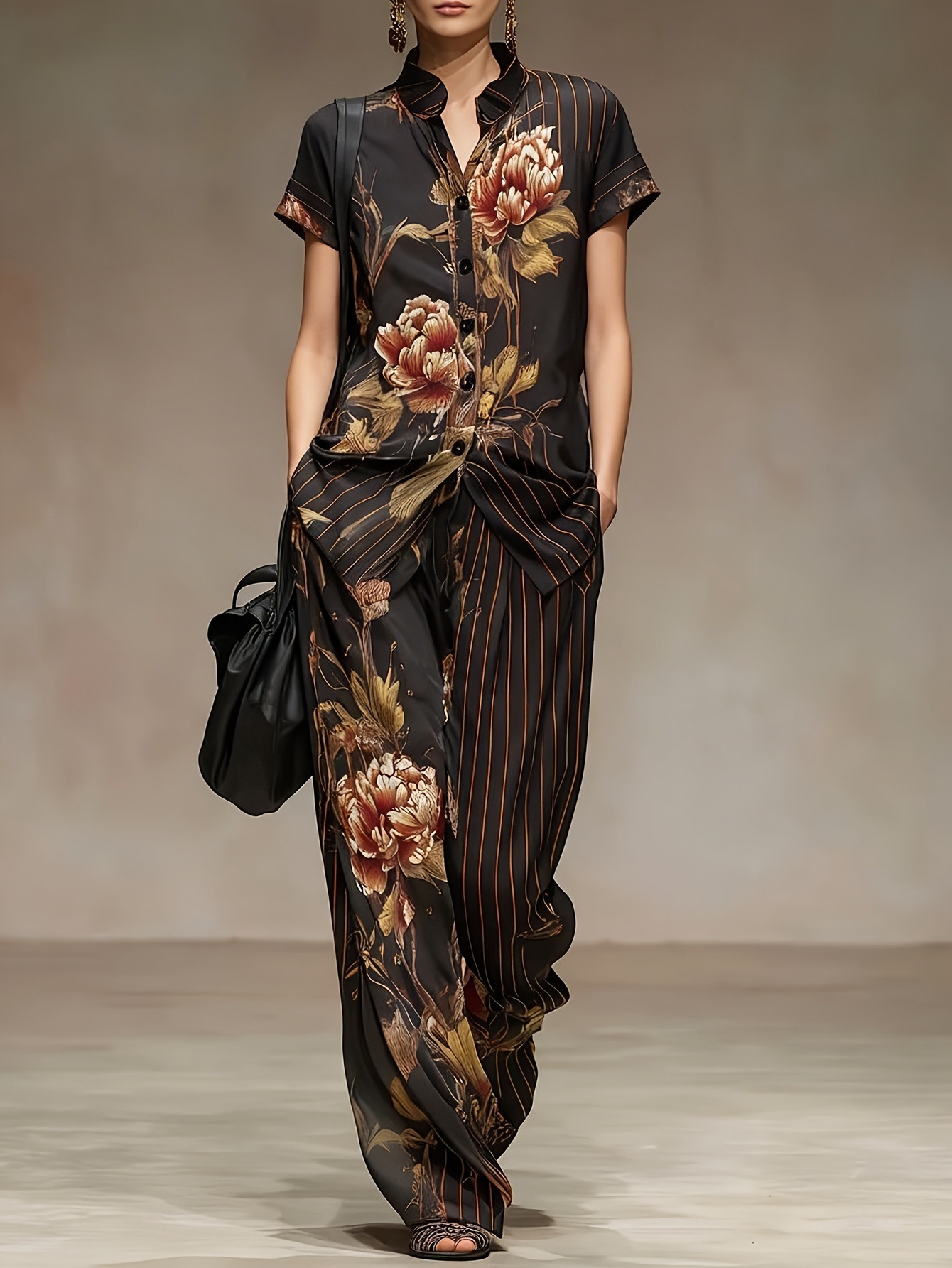 Chiffon Women Summer 2PCS Matc - Romper Floral Print ulasan dan harga
