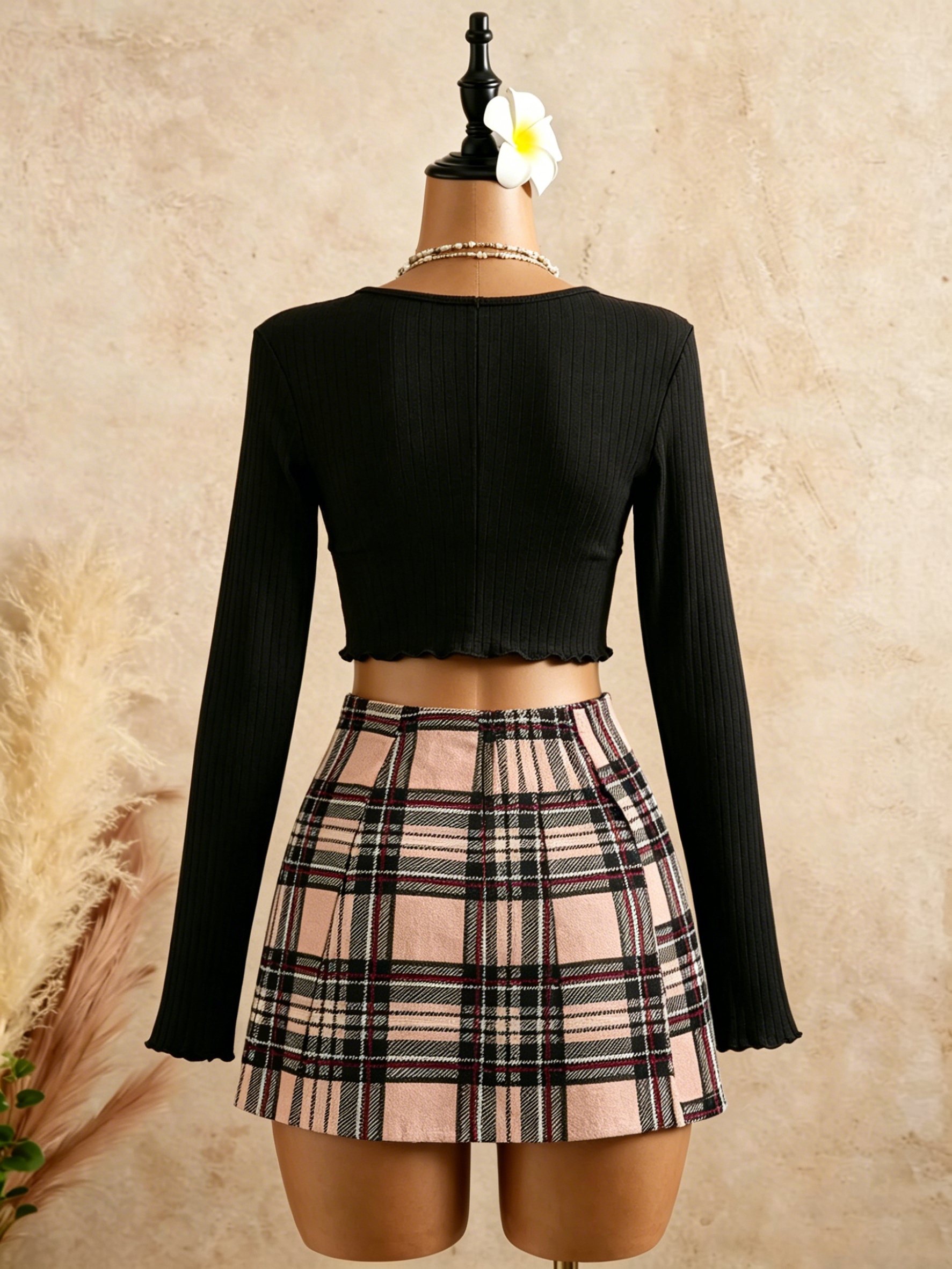 Women Black Wrap V Neck Ruffle - Crop Top Crochet ulasan dan harga