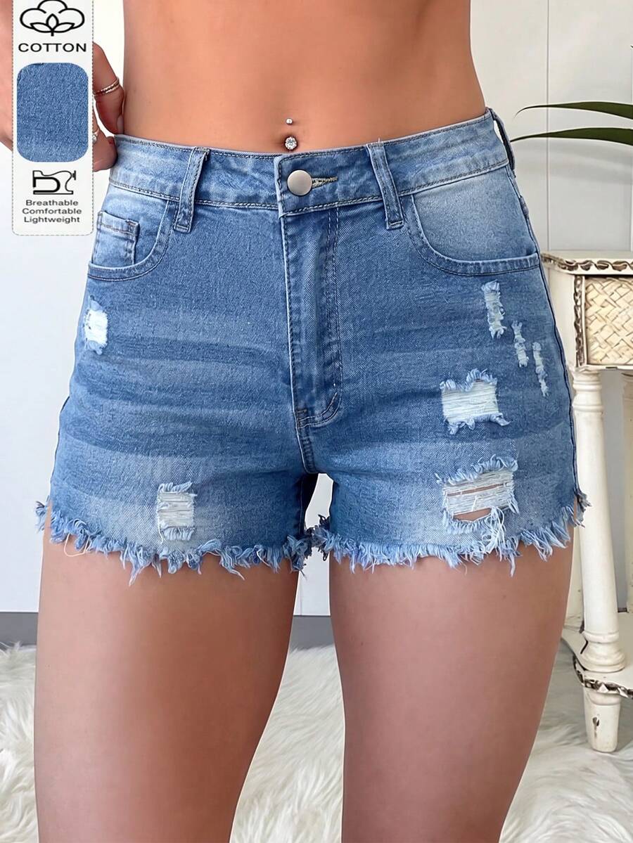 Womens Casual Distressed Denim - Shorts Denim Frayed ulasan dan harga