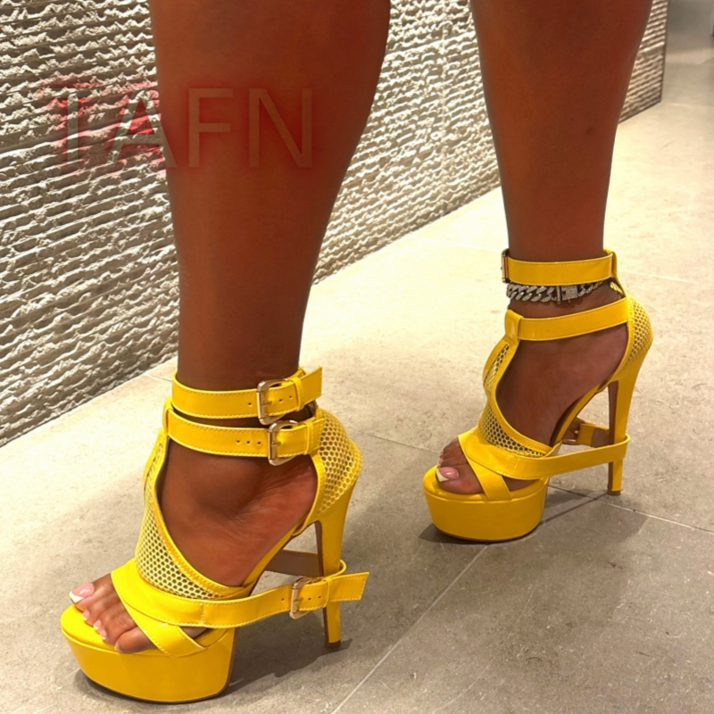 Mesh Buckle Strap Stiletto Pla - Sandal Strappy Heeled ulasan dan harga
