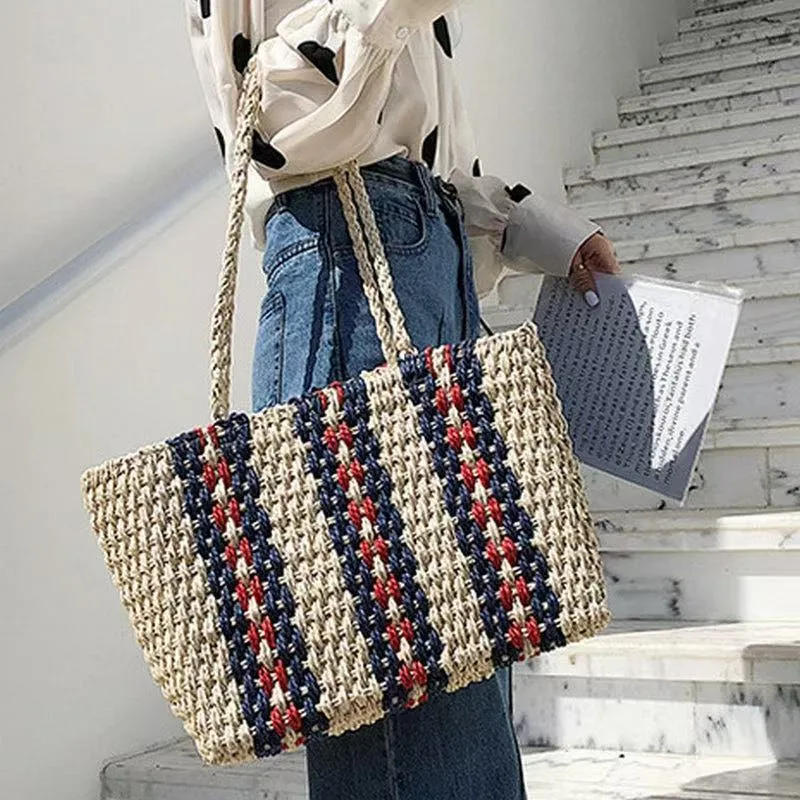 Straw Tote Bag Women One-Shoul - Tote Bag Beach ulasan dan harga