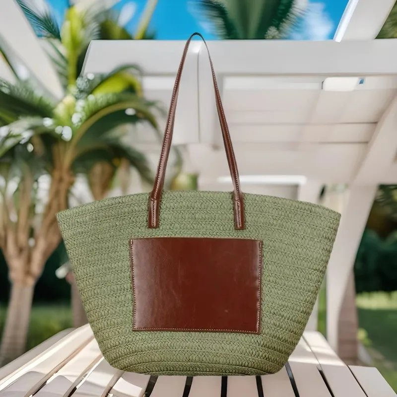 Straw hand-woven tote bag larg - Tote Bag Beach ulasan dan harga