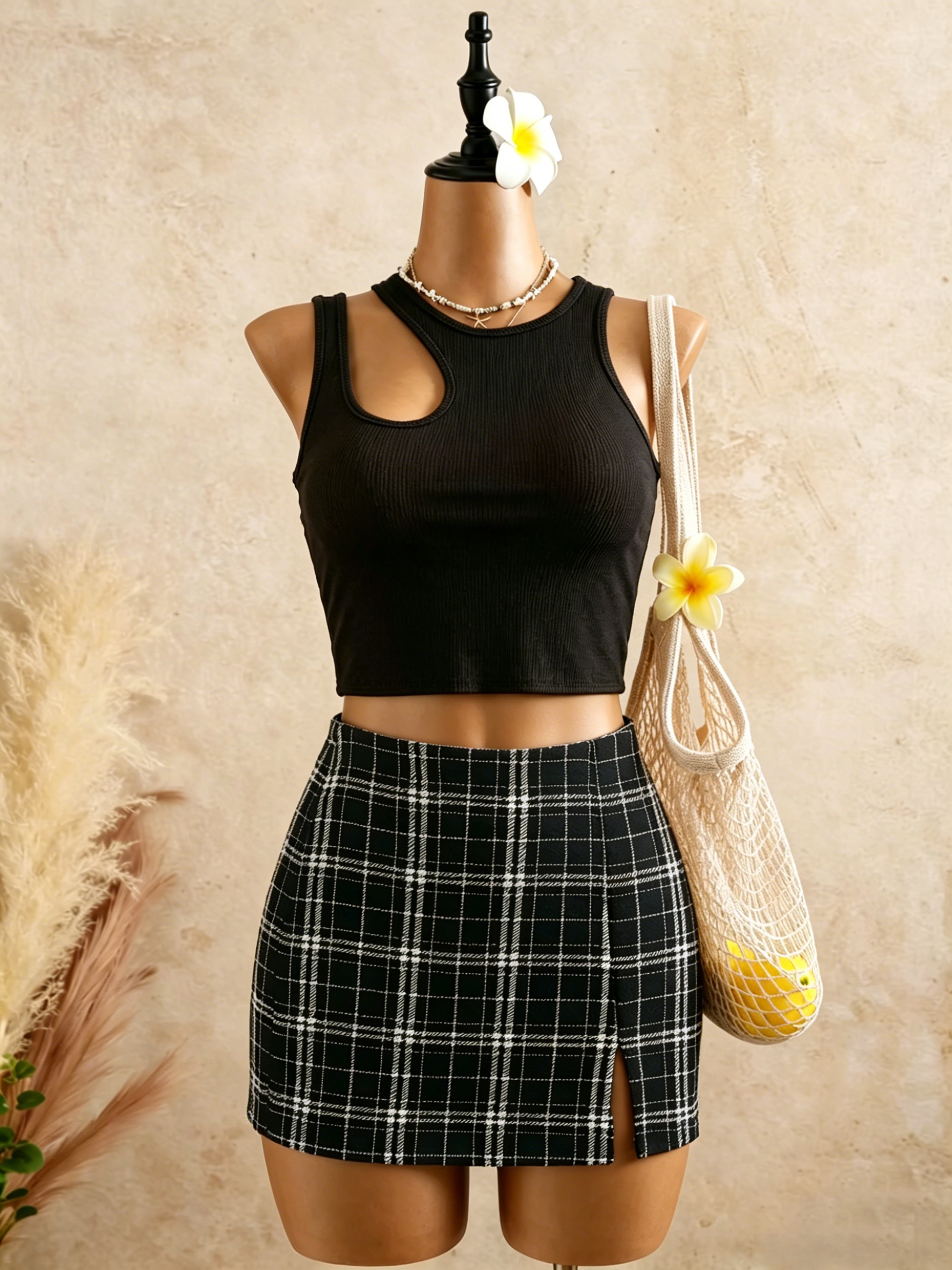 2 Piece Outfits Women Cutout R - Crop Top Crochet ulasan dan harga