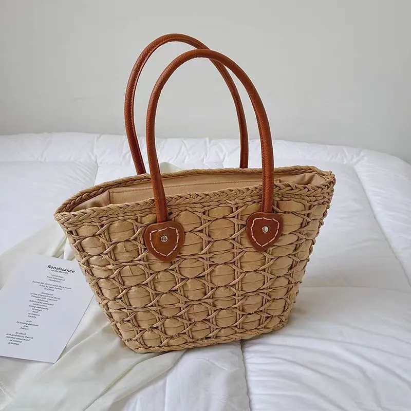 Retro European American woven  - Tote Bag Beach ulasan dan harga