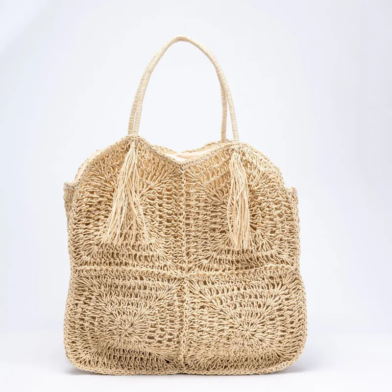 Straw Handwoven Tote Bag with  - Tote Bag Beach ulasan dan harga