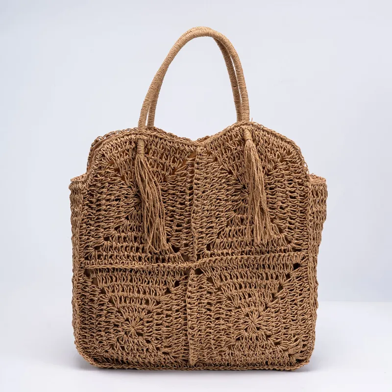 Straw Handwoven Tote Bag with  - Tote Bag Beach ulasan dan harga
