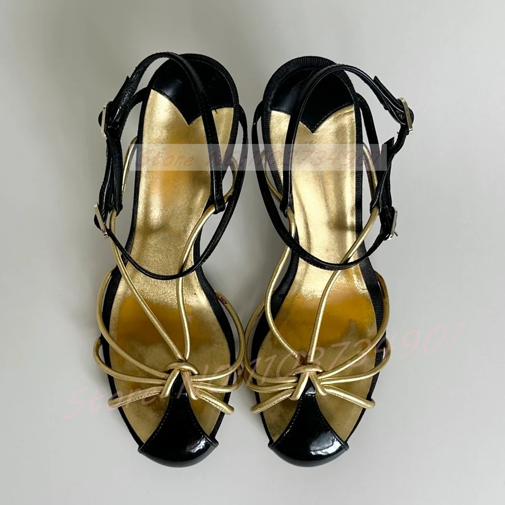 Gold Caged Strappy Knot Sandal - Sandal Strappy Heeled ulasan dan harga