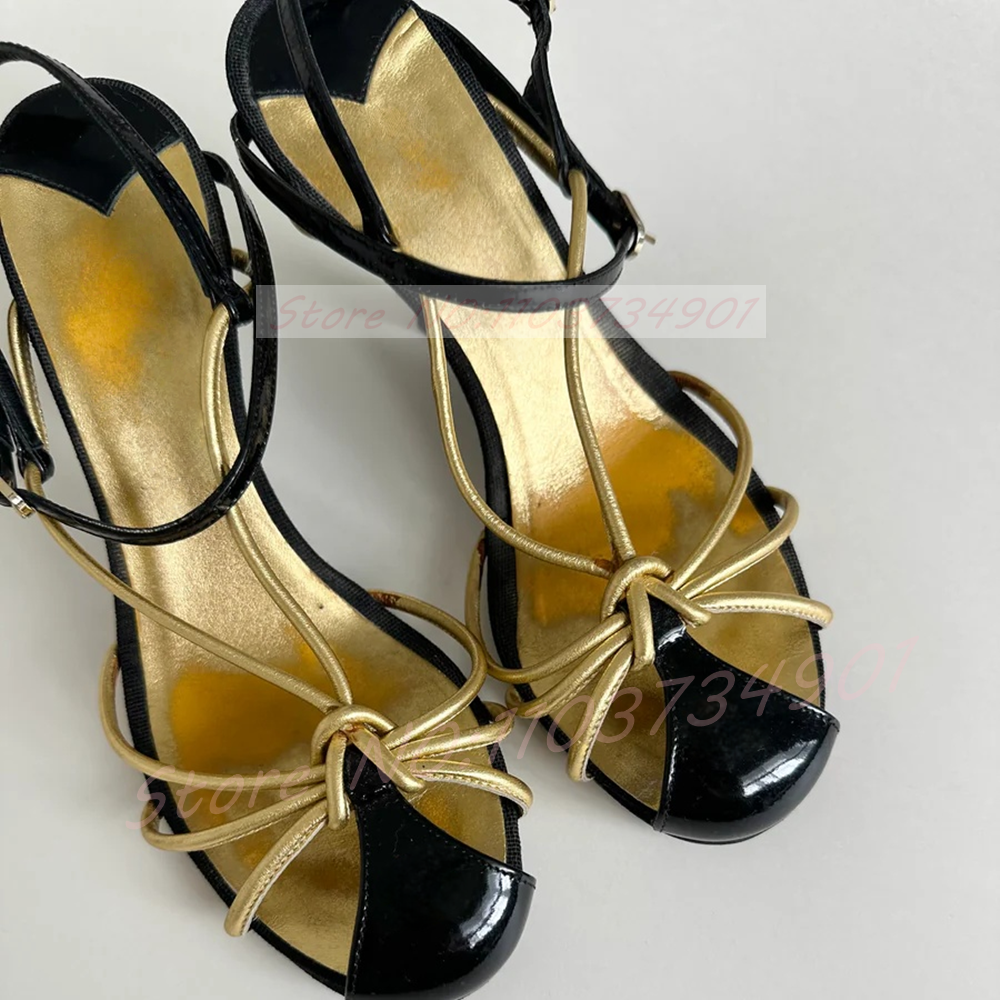 Gold Caged Strappy Knot Sandal - Sandal Strappy Heeled ulasan dan harga