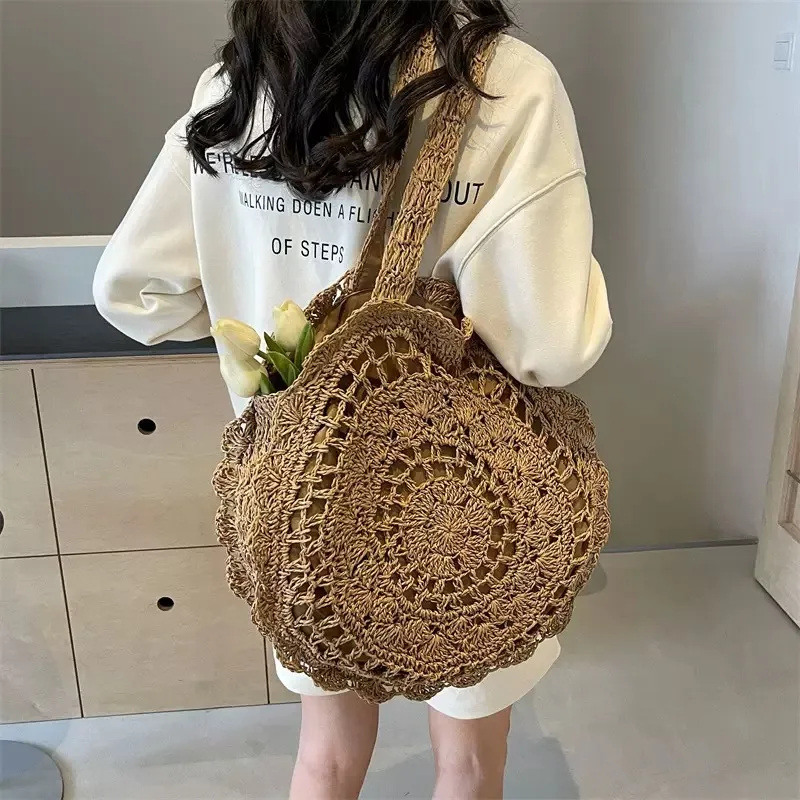Hand-woven paper rope tote bag - Tote Bag Beach ulasan dan harga