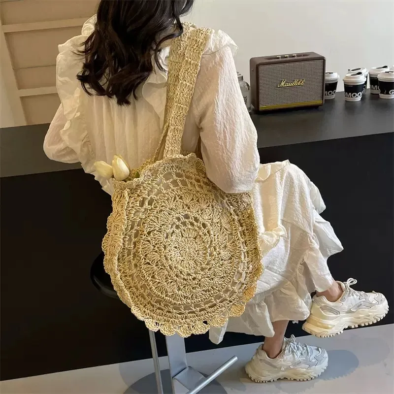Hand-woven paper rope tote bag - Tote Bag Beach ulasan dan harga