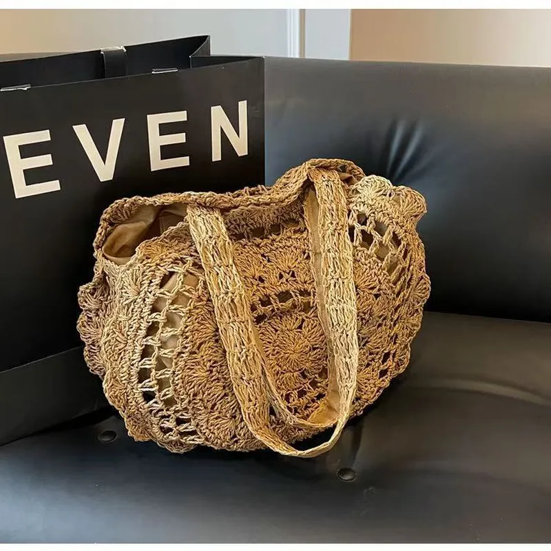 Hand-woven paper rope tote bag - Tote Bag Beach ulasan dan harga