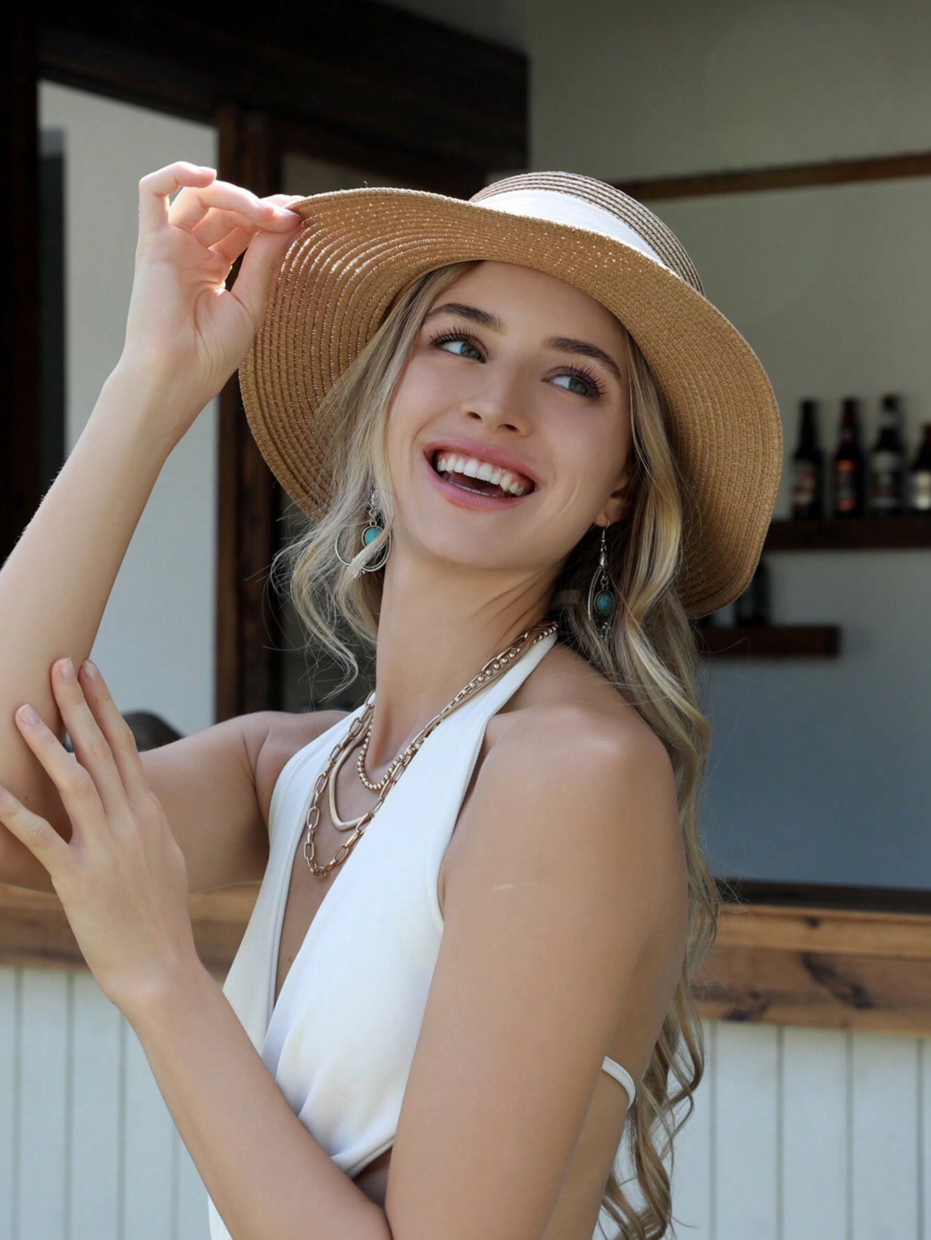 1pc Women Sun Straw Hat Wide B - Hat Floppy Wide ulasan dan harga