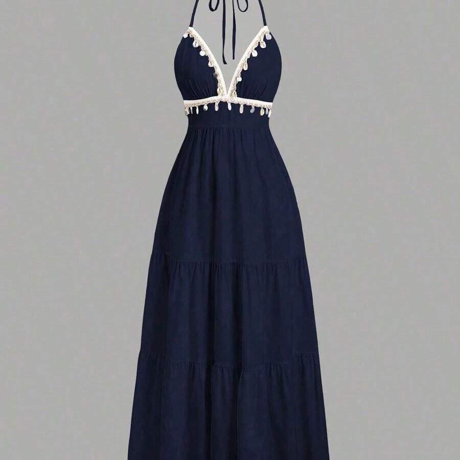 Womens Halter Neck Tiered Maxi - Maxi Dress Halter ulasan dan harga
