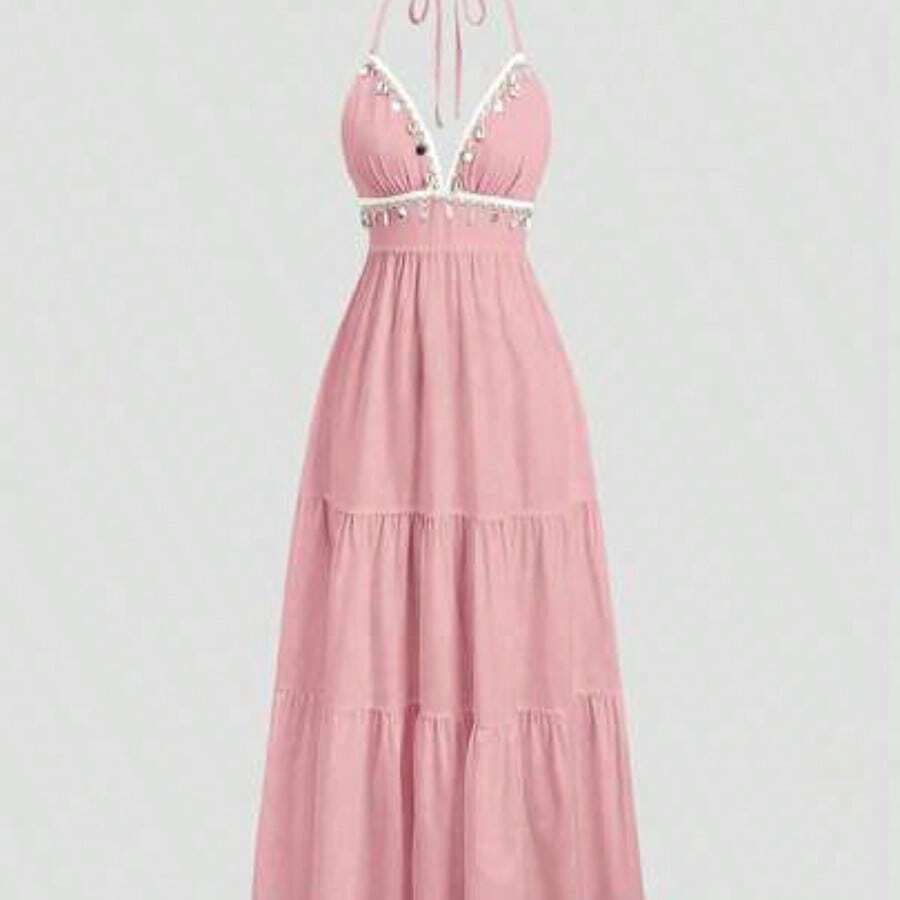 Womens Halter Neck Tiered Maxi - Maxi Dress Halter ulasan dan harga